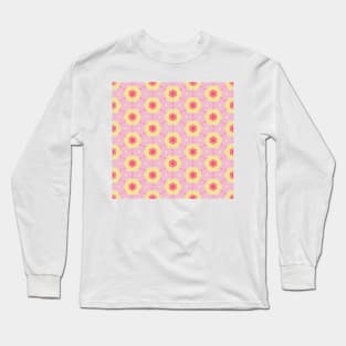 Kaleidoscopic shapes with 1960s flowers, in pastel pink and yellow Long Sleeve T-Shirt